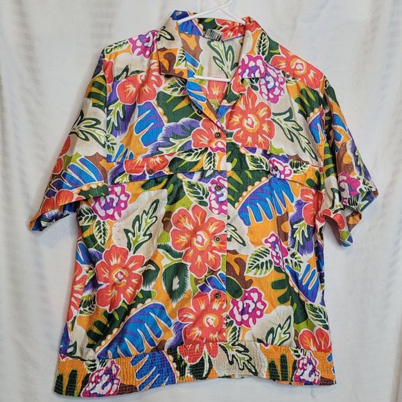 Polyester Floral Blouse Button Front Elastic Waist Leslie Fay Options Size 12 W - Picture 1 of 9